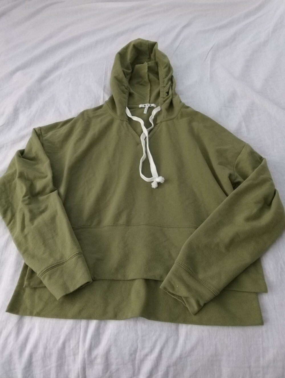 Three Dots Olive Green Layered Hoodie with Drawstring M